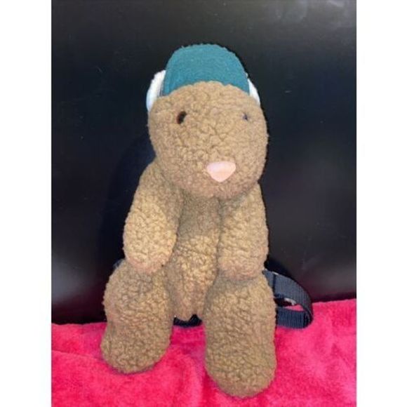 Vintage Hallmark 13” Groundhog w/ plaid hat plush toddler backpack - Picture 1 of 8